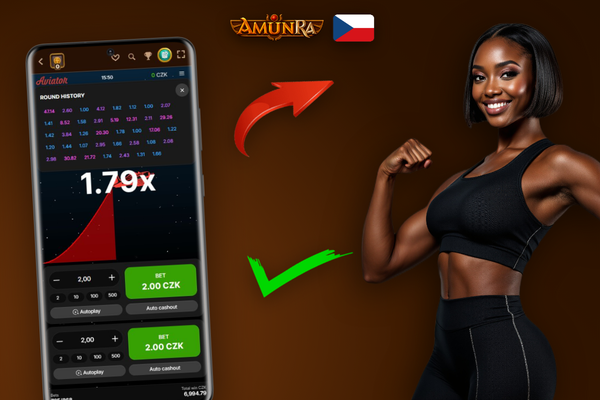 Smartphone s live chatem hráčů v AmunRa Casino Aviator aplikaci s červenými akcenty