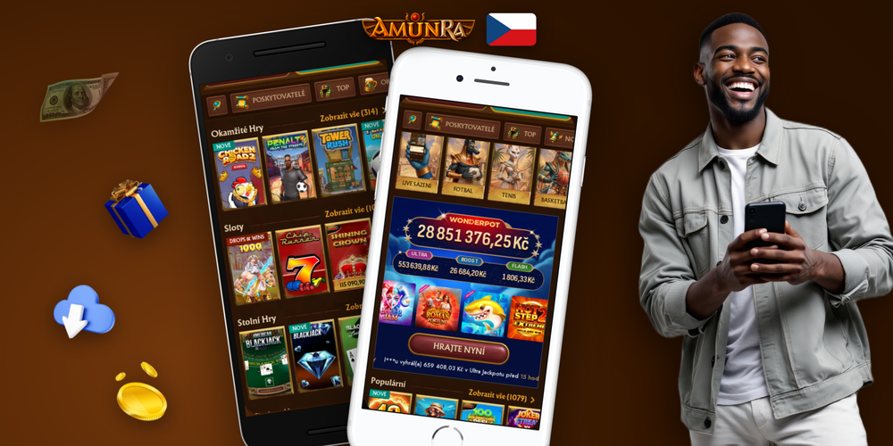 Tři fáze instalace AmunRa Casino APK – stažení, povolení zdroje a dokončená instalace