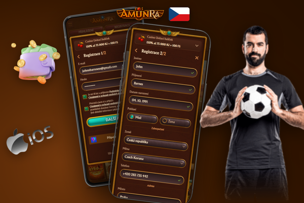 AmunRa Casino CZ přihlášení přes Google a Facebook na mobilní obrazovce
