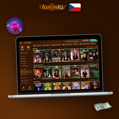 AmunRa Casino na PC – desktopový klient otevřený na notebooku s egyptskými motivy