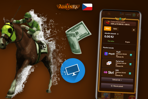 Rozhraní pokladny AmunRa Casino se záložkou pro výběr peněz