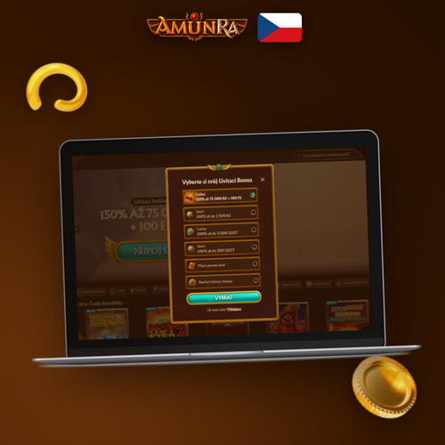 AmunRa Casino registrace na notebooku a mobilu s egyptským motivem značky