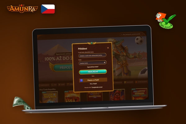 AmunRa Casino registrace e-mailem – formulář s poli pro e-mail a heslo