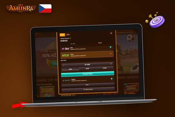 Hráč porovnává metody vkladu AmunRa Casino na notebooku – Visa, Skrill a Bitcoin